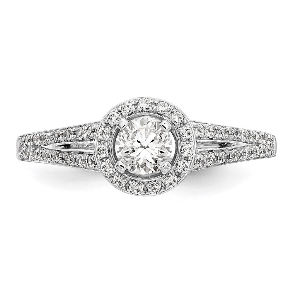 14K Weißgold Verlobungsring mit rundem simuliertem Diamanten, Halo