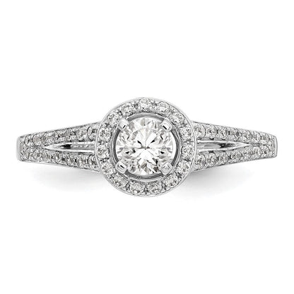 14K Weißgold Verlobungsring mit rundem simuliertem Diamanten, Halo