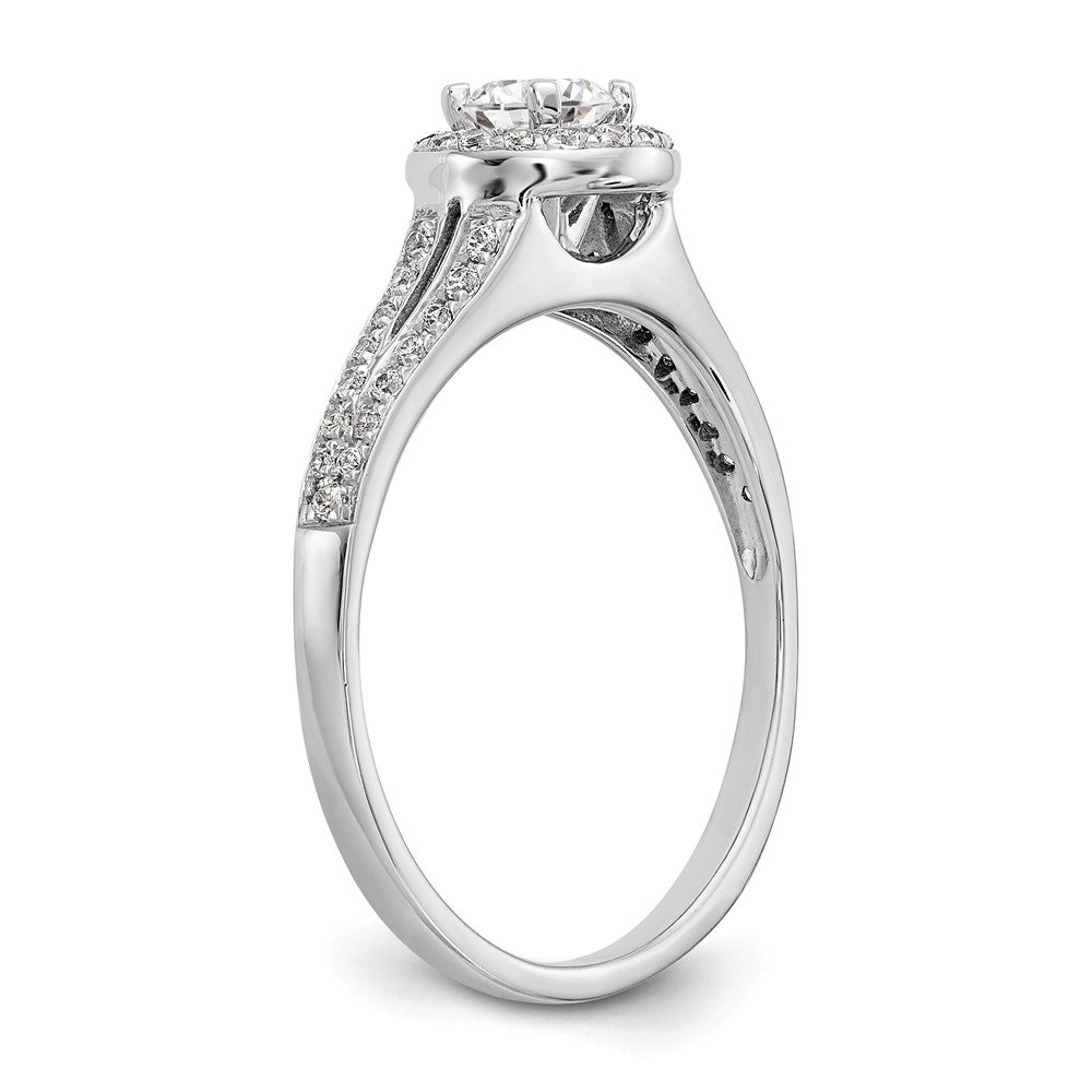 14K Weißgold Verlobungsring mit rundem simuliertem Diamanten, Halo