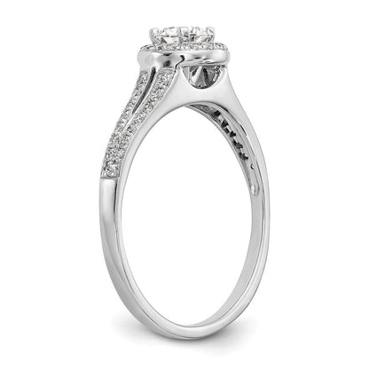 14K Weißgold Verlobungsring mit rundem simuliertem Diamanten, Halo