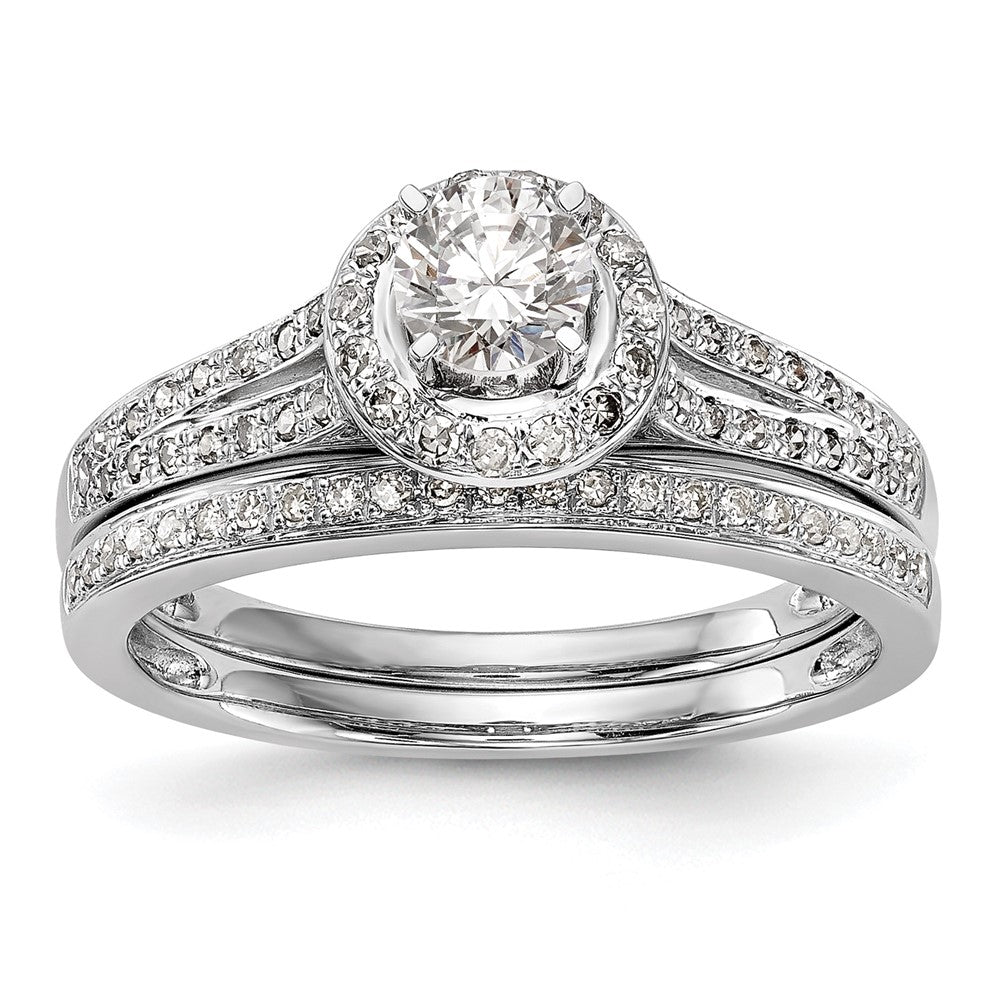 14K Weißgold Verlobungsring mit rundem simuliertem Diamanten, Halo