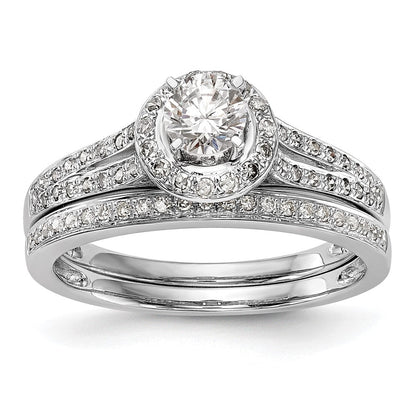 14K Weißgold Verlobungsring mit rundem simuliertem Diamanten, Halo