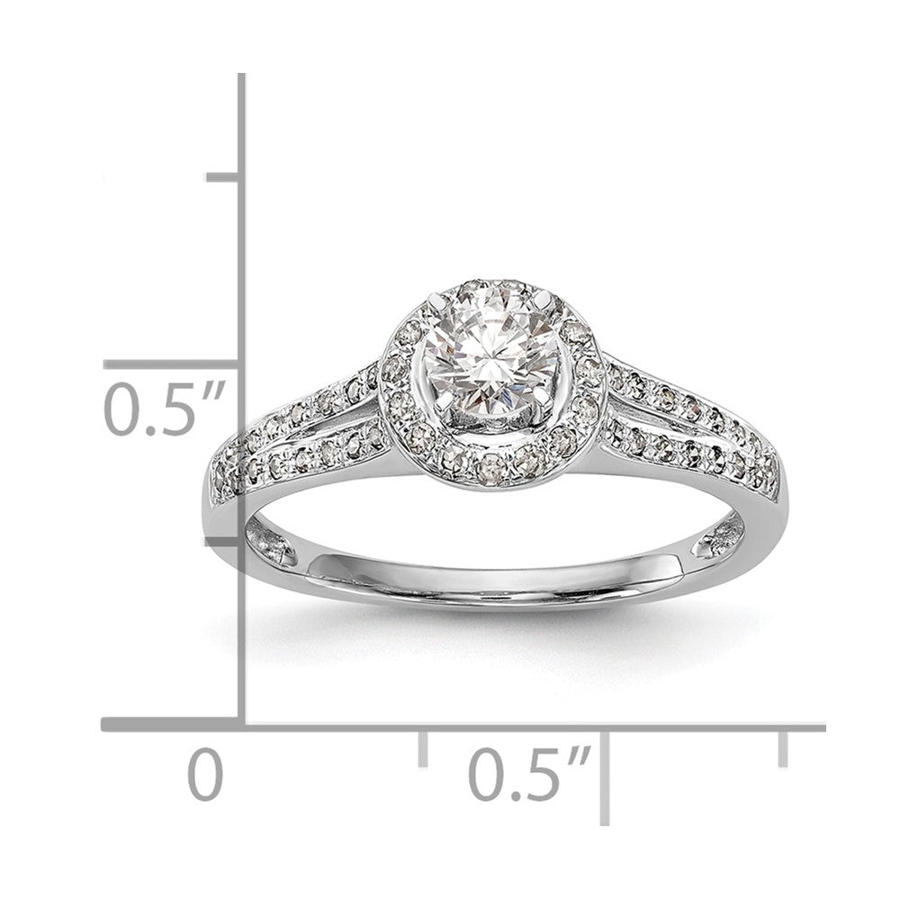 14K Weißgold Verlobungsring mit rundem simuliertem Diamanten, Halo