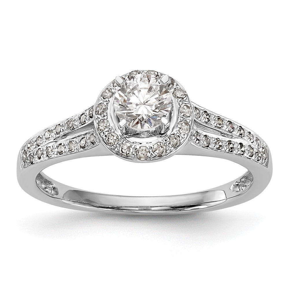 14K Weißgold Verlobungsring mit rundem simuliertem Diamanten, Halo