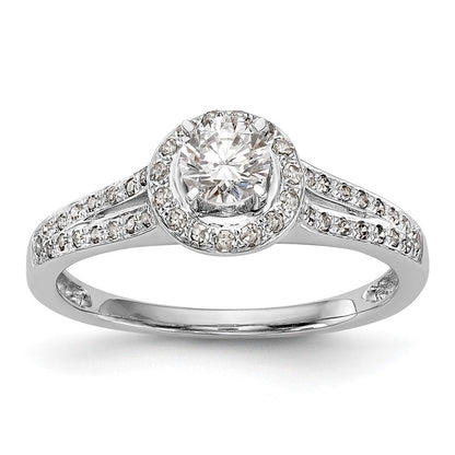 14K Weißgold Verlobungsring mit rundem simuliertem Diamanten, Halo