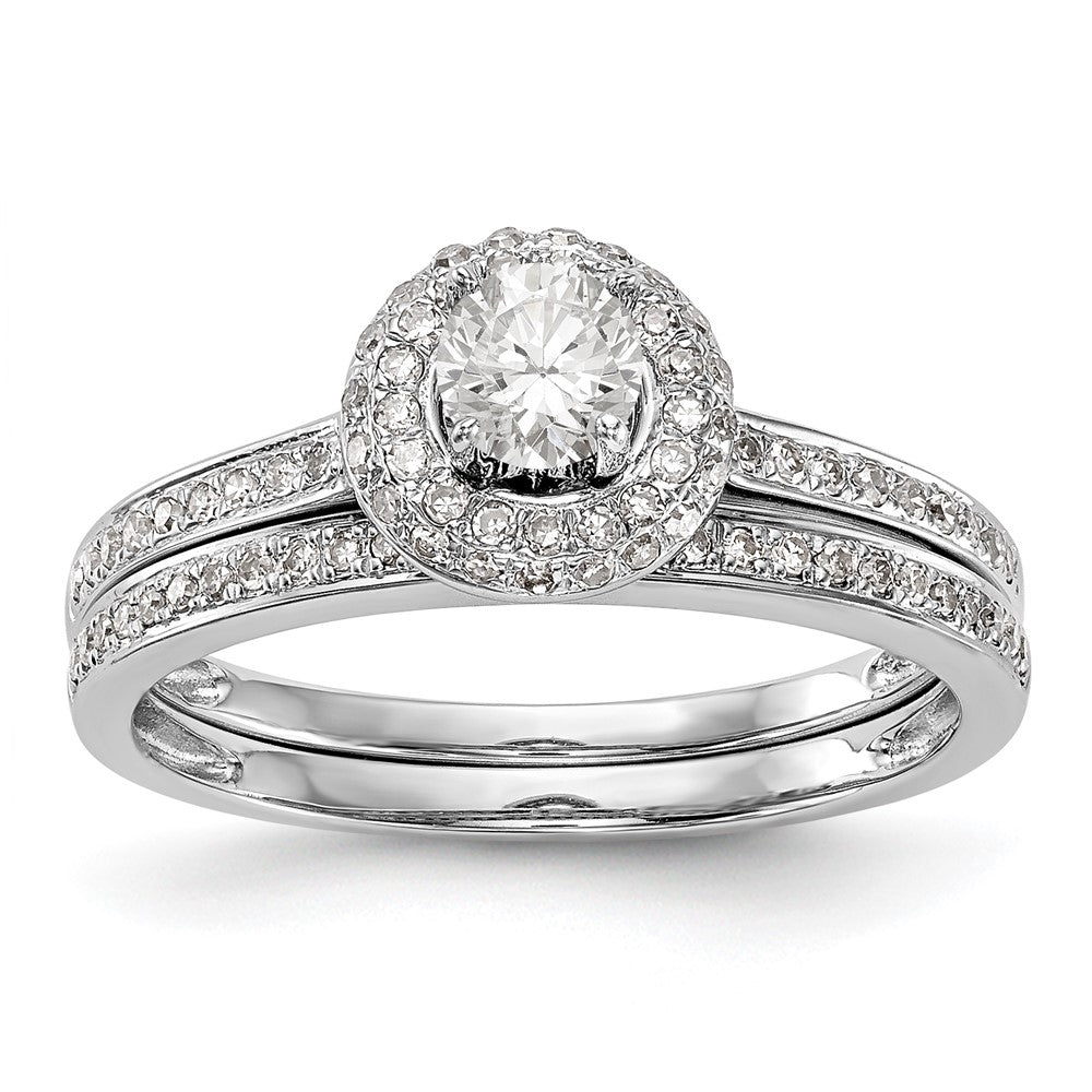 1/2 Ct. Natürlich Diamant Heiligenschein Bridal Verlobungsring Set in 14K Weißgold