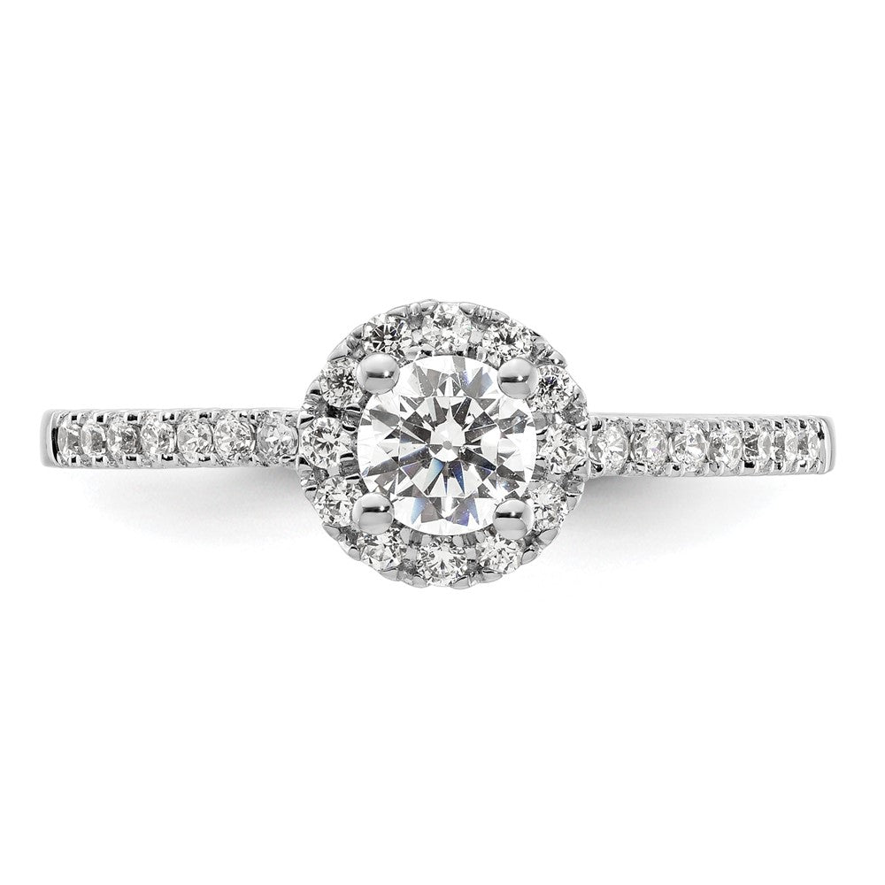 585 Weißgold Verlobungsring mit rundem simuliertem Diamanten und Halo