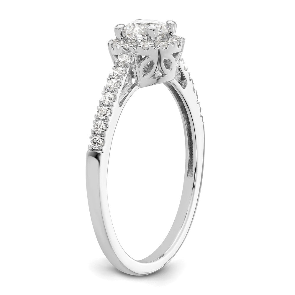 585 Weißgold Verlobungsring mit rundem simuliertem Diamanten und Halo