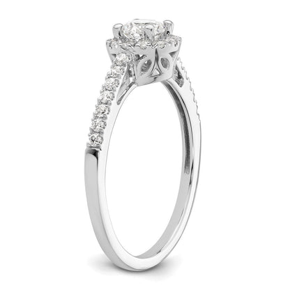 585 Weißgold Verlobungsring mit rundem simuliertem Diamanten und Halo