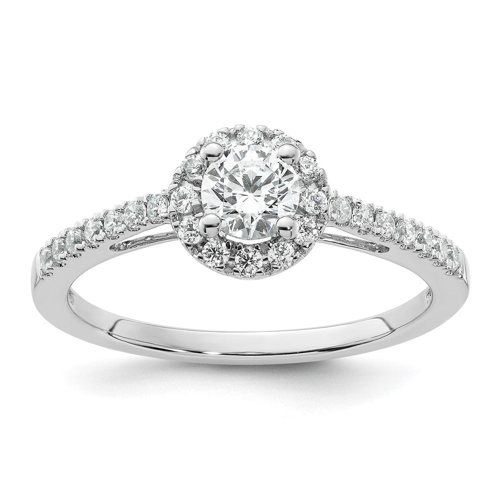 585 Weißgold Verlobungsring mit rundem simuliertem Diamanten und Halo