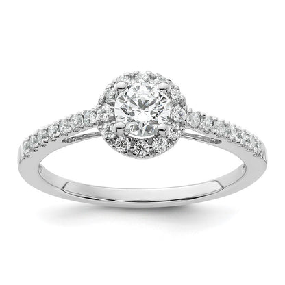 585 Weißgold Verlobungsring mit rundem simuliertem Diamanten und Halo