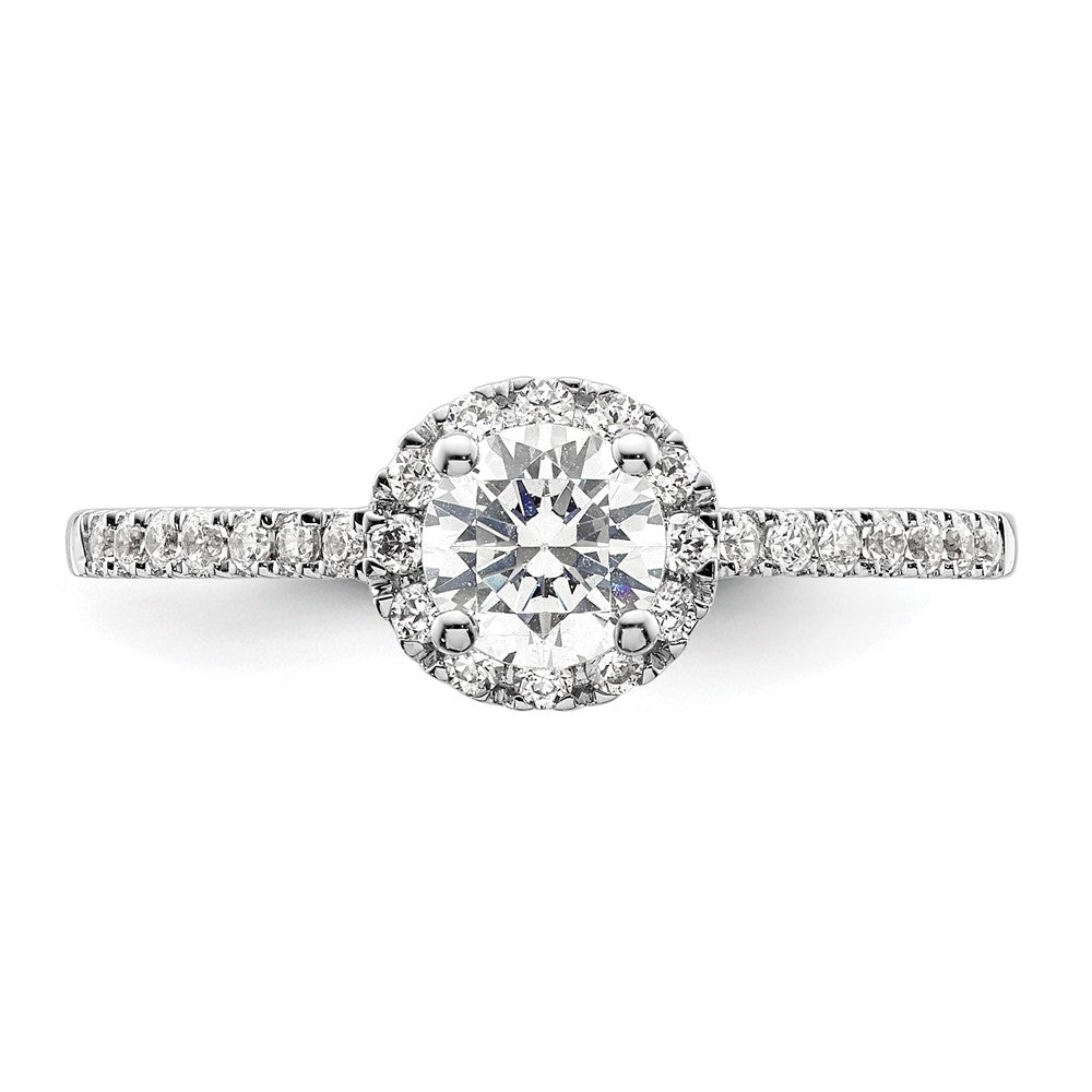 14K Weißgold Verlobungsring mit rundem simuliertem Diamanten und Halo