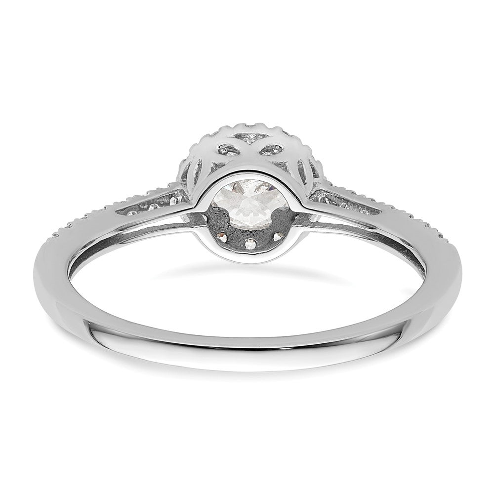 14K Weißgold Verlobungsring mit rundem simuliertem Diamanten und Halo
