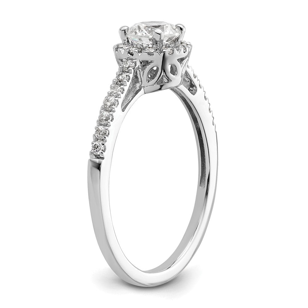 14K Weißgold Verlobungsring mit rundem simuliertem Diamanten und Halo