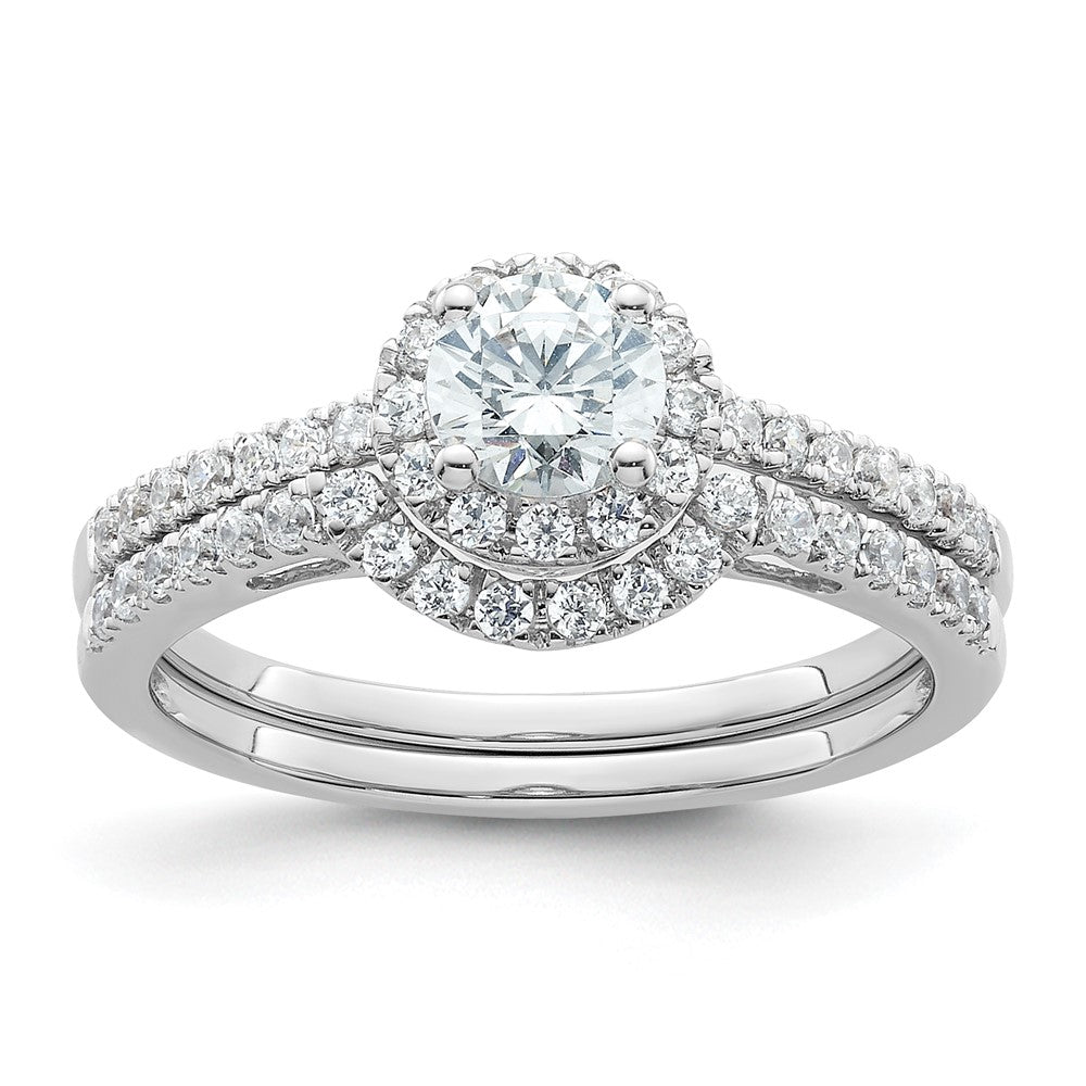 14K Weißgold Eternal-Promise-Ring mit Labor-Diamant-Halo, VS/SI+ G+, komplett besetzt