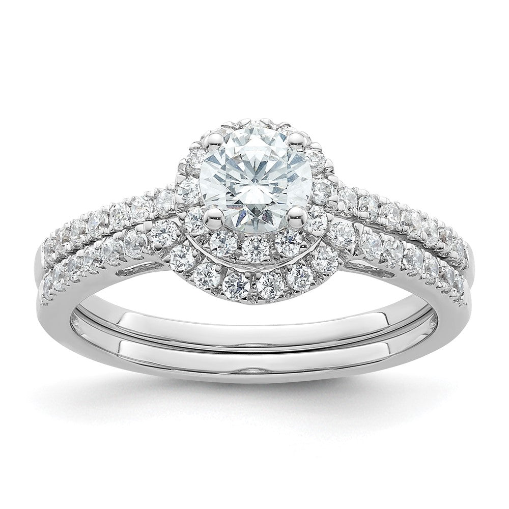 14K Weißgold Verlobungsring mit rundem simuliertem Diamanten und Halo