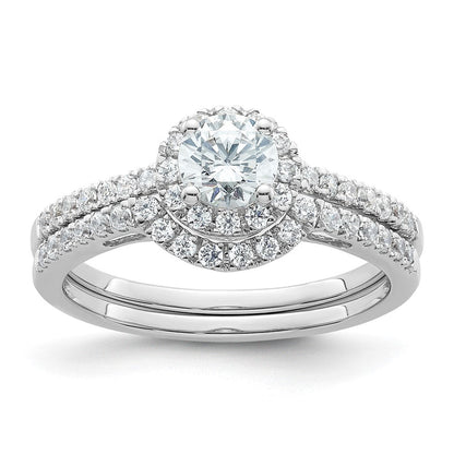 14K Weißgold Verlobungsring mit rundem simuliertem Diamanten und Halo