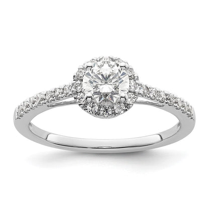 14K Weißgold Verlobungsring mit rundem simuliertem Diamanten und Halo
