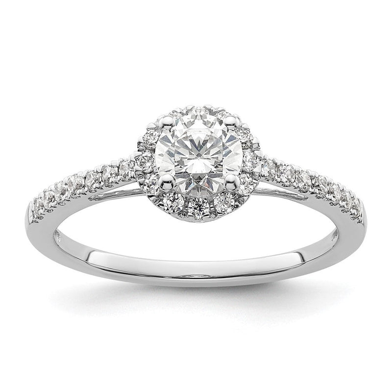 14K Weißgold Verlobungsring mit rundem simuliertem Diamanten und Halo