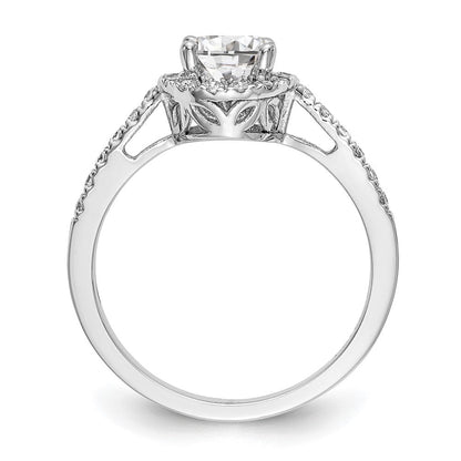 14K Weißgold Verlobungsring mit rundem simuliertem Diamanten und Halo