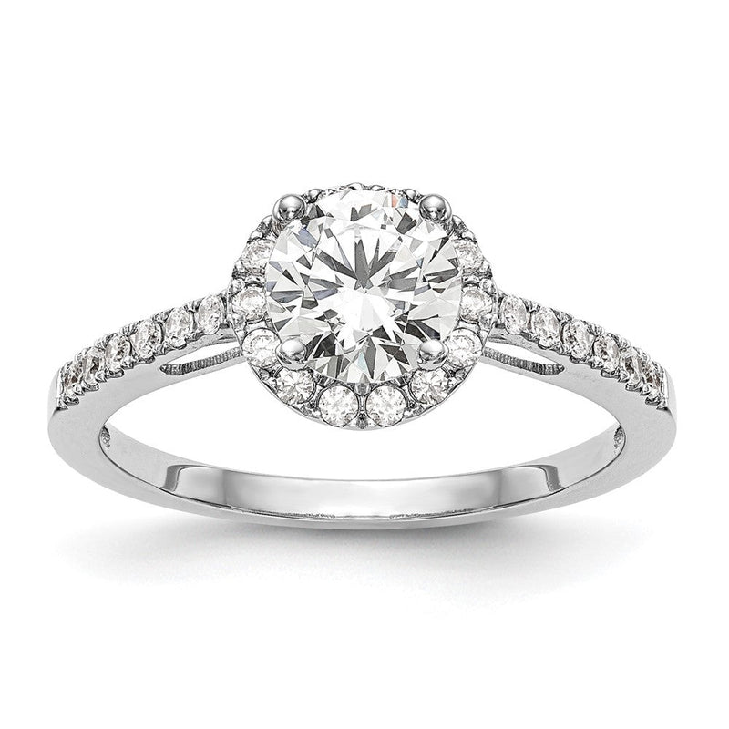 14K Weißgold Verlobungsring mit rundem simuliertem Diamanten und Halo