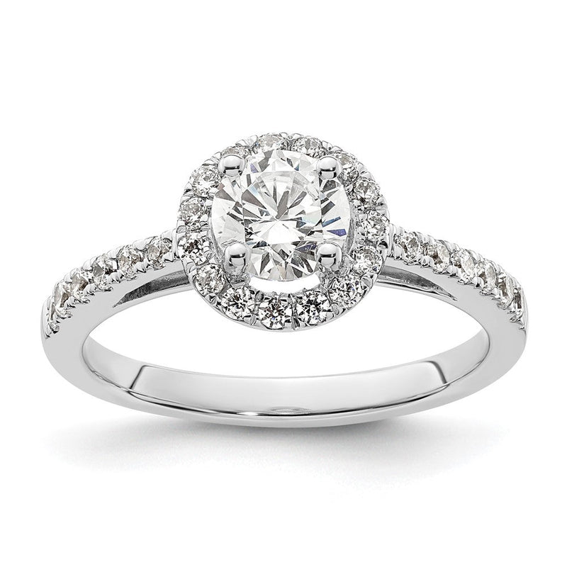 Verlobungsring aus 14K Weißgold mit rundem simuliertem Diamant und Halo