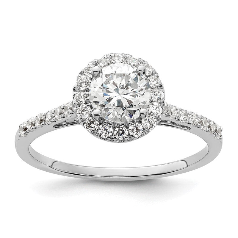 14K Weißgold Verlobungsring mit Halo und rund geschliffenen simulierten Diamanten