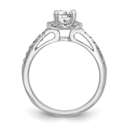 14K Weißgold Verlobungsring mit rundem simuliertem Diamanten und Halo