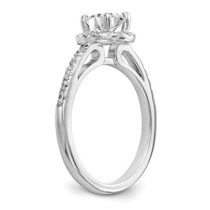 14K Weißgold Verlobungsring mit rundem simuliertem Diamanten und Halo