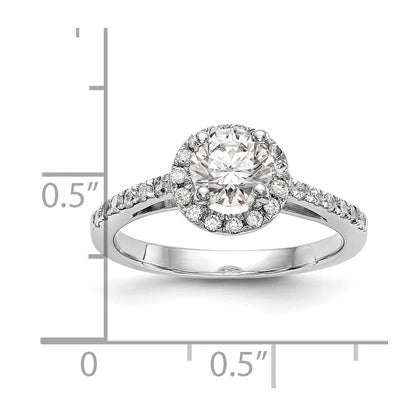 14K Weißgold Verlobungsring mit rundem simuliertem Diamanten und Halo