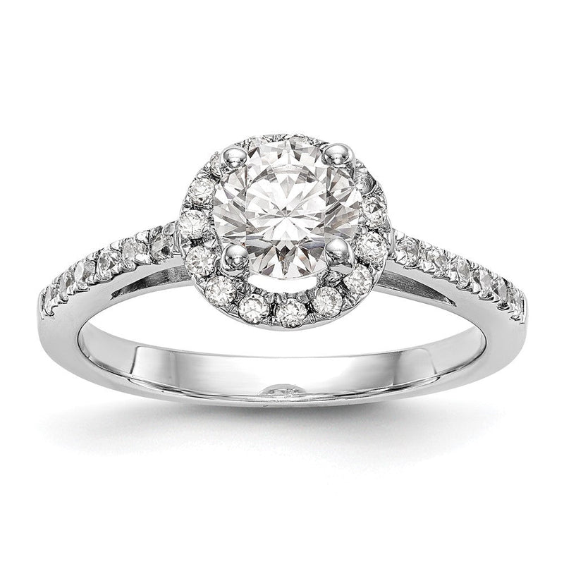 14K Weißgold Verlobungsring mit rundem simuliertem Diamanten und Halo