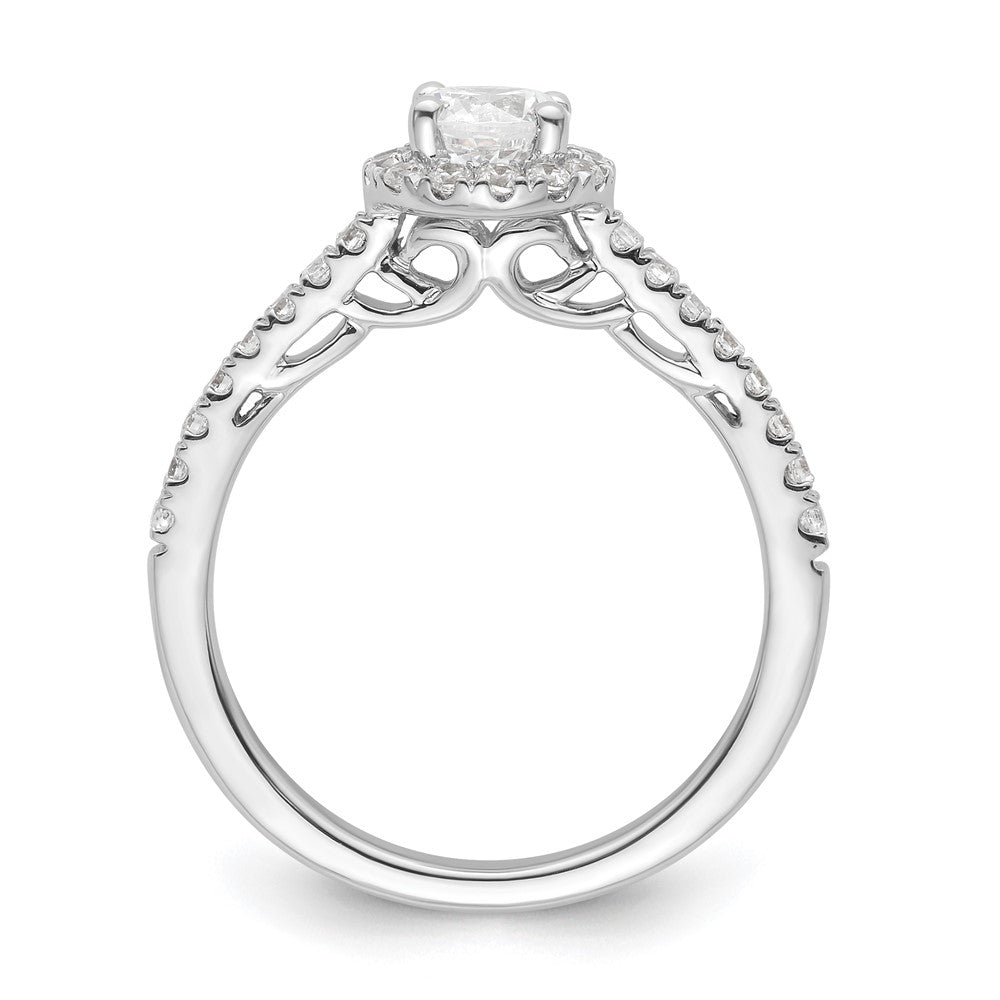 14K Weißgold Verlobungsring mit rundem simuliertem Diamant und Halo