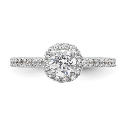 14K Weißgold Verlobungsring mit rundem simuliertem Diamant und Halo