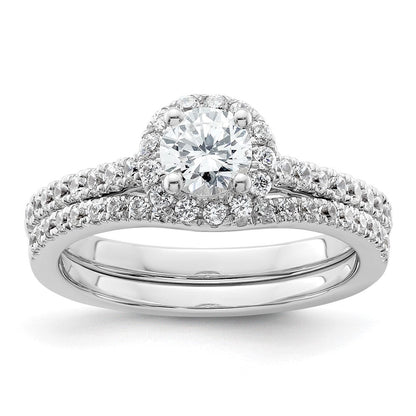 14K Weißgold Verlobungsring mit rundem simuliertem Diamant und Halo