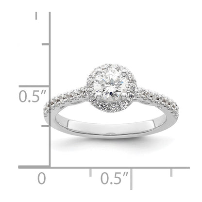 14K Weißgold Verlobungsring mit rundem simuliertem Diamant und Halo