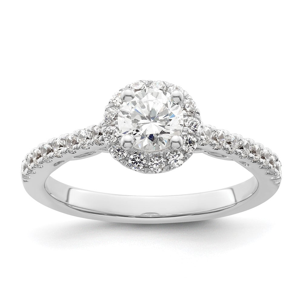14K Weißgold Verlobungsring mit rundem simuliertem Diamant und Halo