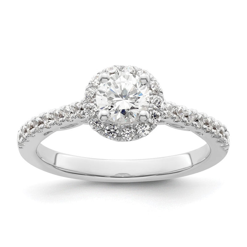 14K Weißgold Verlobungsring mit rundem simuliertem Diamant und Halo