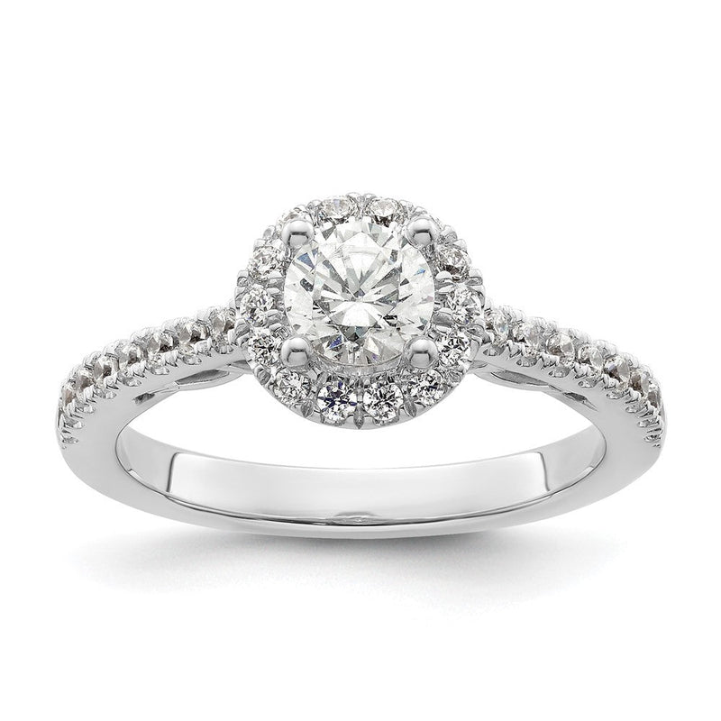14K Weißgold Verlobungsring mit rundem simuliertem Diamant und Halo