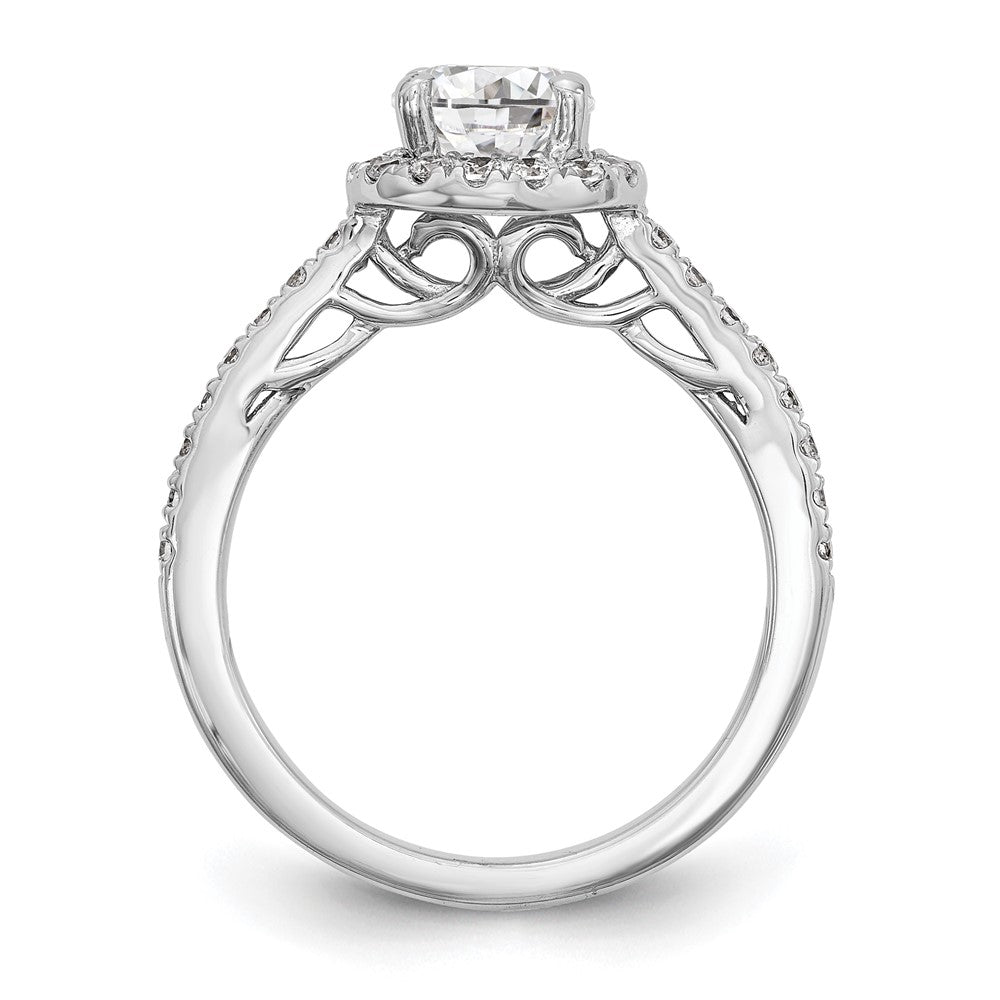 14K Weißgold Verlobungsring mit rundem simuliertem Diamanten und Halo