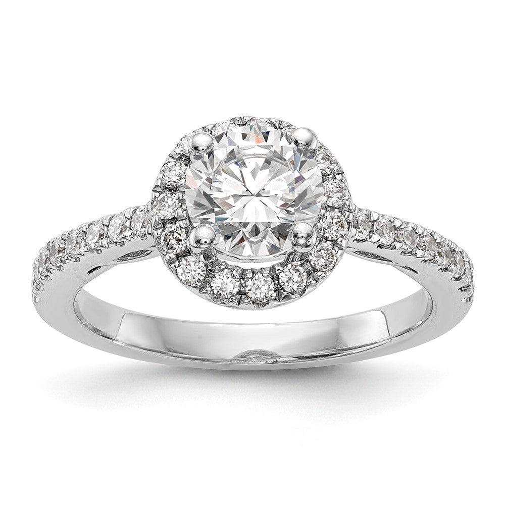 14K Weißgold Verlobungsring mit rundem simuliertem Diamanten und Halo