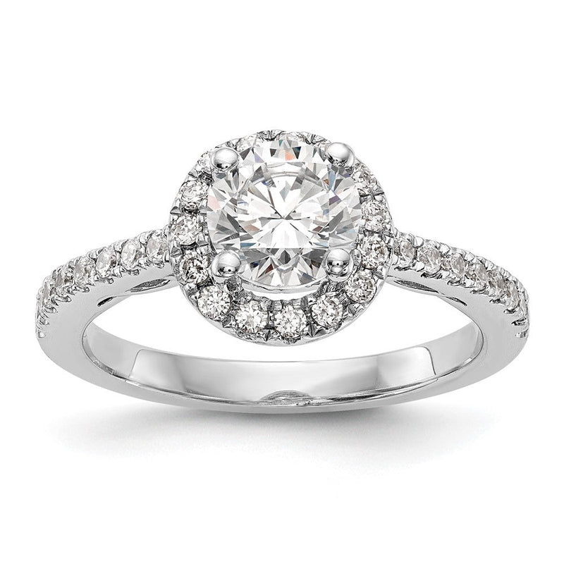 14K Weißgold Verlobungsring mit rundem simuliertem Diamanten und Halo