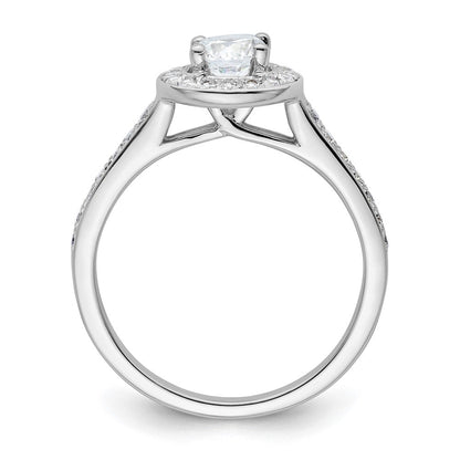 14K Weißgold Verlobungsring mit rundem simuliertem Diamanten und Halo-Fassung