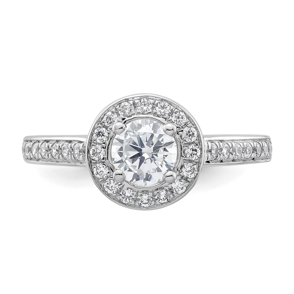 14K Weißgold Verlobungsring mit rundem simuliertem Diamanten und Halo-Fassung