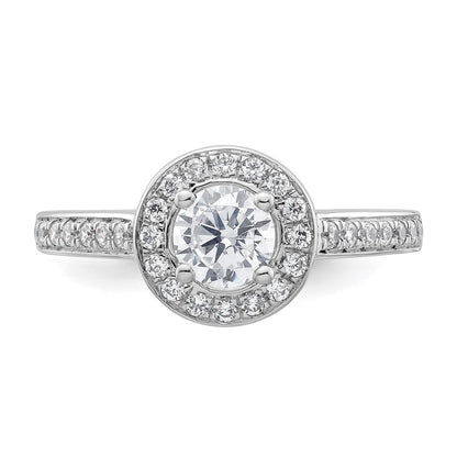 14K Weißgold Verlobungsring mit rundem simuliertem Diamanten und Halo-Fassung