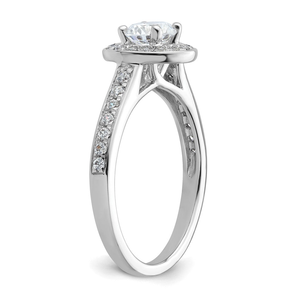 14K Weißgold Verlobungsring mit rundem simuliertem Diamanten und Halo-Fassung