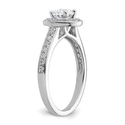 14K Weißgold Verlobungsring mit rundem simuliertem Diamanten und Halo-Fassung
