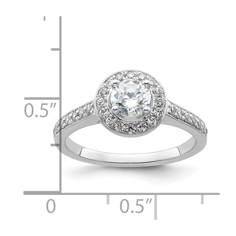 14K Weißgold Verlobungsring mit rundem simuliertem Diamanten und Halo-Fassung