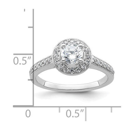 14K Weißgold Verlobungsring mit rundem simuliertem Diamanten und Halo-Fassung
