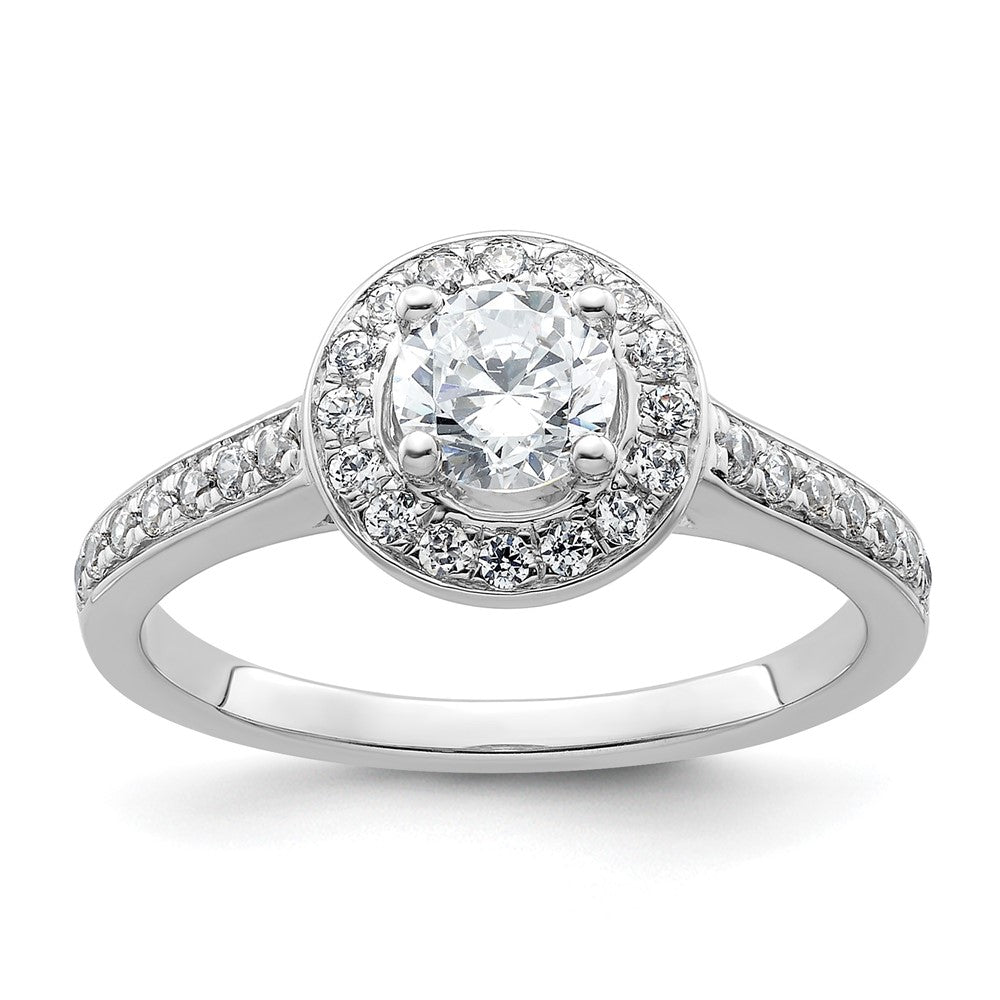 14K Weißgold Verlobungsring mit rundem simuliertem Diamanten und Halo-Fassung