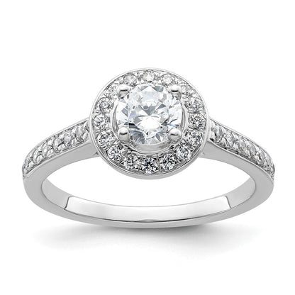 14K Weißgold Verlobungsring mit rundem simuliertem Diamanten und Halo-Fassung